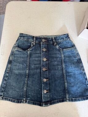 aerie Dark Blue Button-Front Denim Mini Skirt